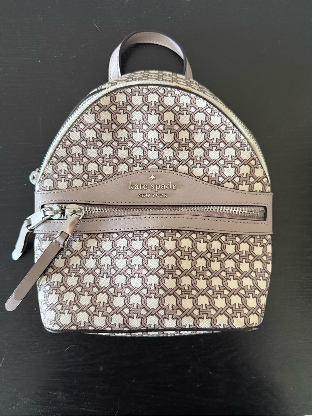 kate spade Taupe & Cream Monogram Mini Backpack